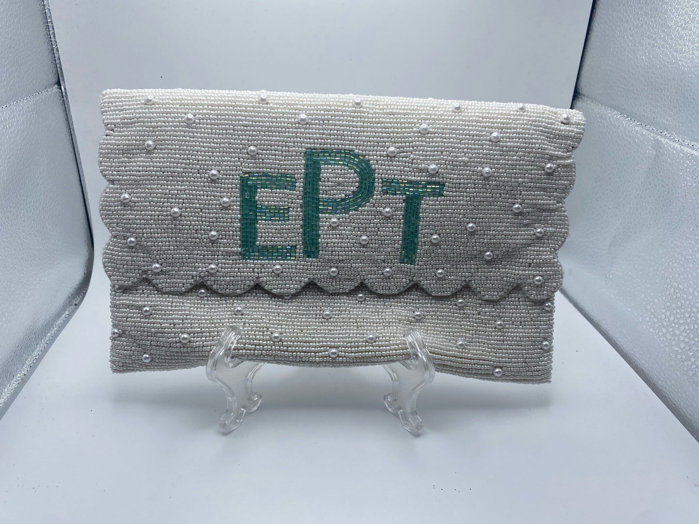 Scallop Pearl Beaded Clutch